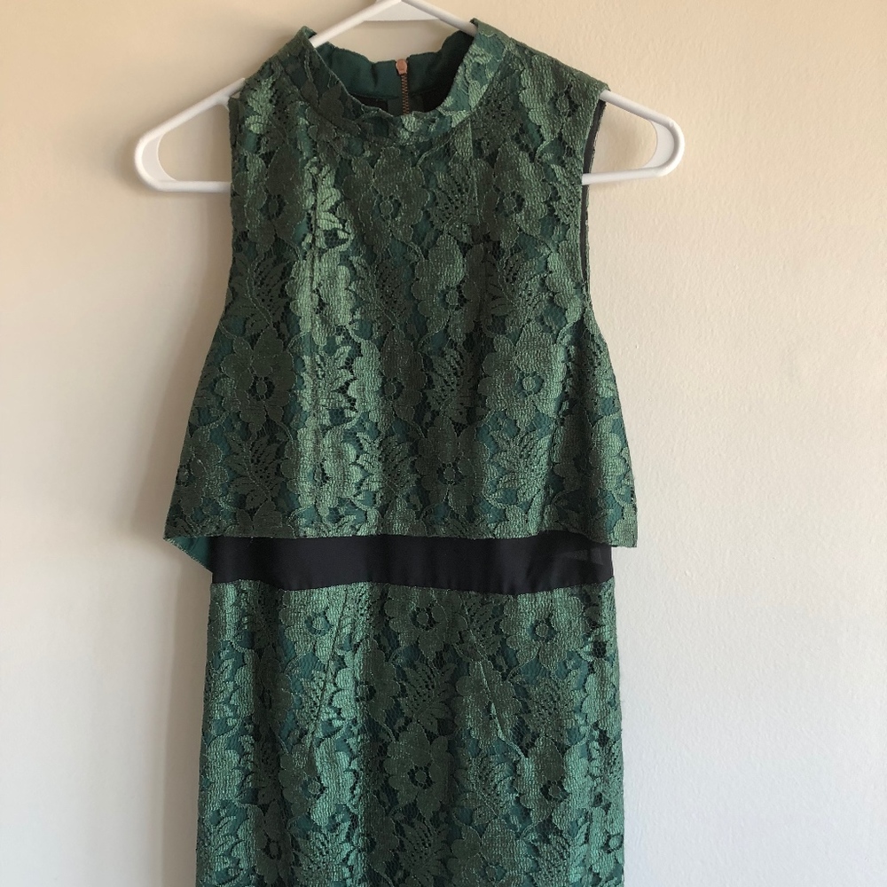 Topshop Forenst Green Lace Mini Dress (S)